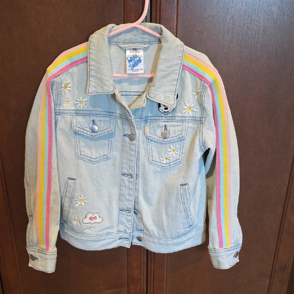 Disney Kids Denim Jacket with Rainbow Accents and Pins